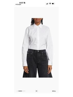 NWT Classic Theory White Button-Down Stretch Cotton Tuxedo Shirt Oversized S